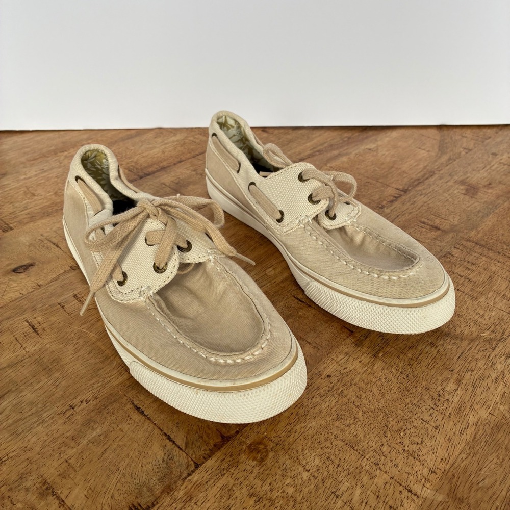 Sperry Top-Sider Bahama Tan Canvas Boat Shoes Womens 8M STS91219